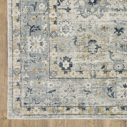 Windham Floral Ivory/ Blue Distressed Cut Pile Rug