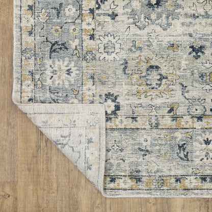 Windham Floral Ivory/ Blue Distressed Cut Pile Rug