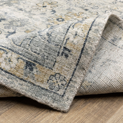 Windham Floral Ivory/ Blue Distressed Cut Pile Rug