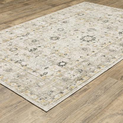 Windham Floral Beige/ Gold Distressed Cut Pile Rug