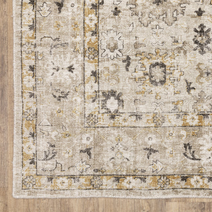 Windham Floral Beige/ Gold Distressed Cut Pile Rug
