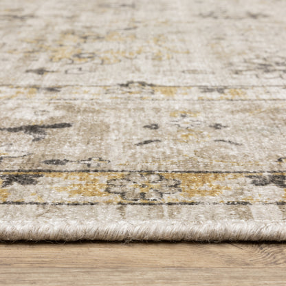 Windham Floral Beige/ Gold Distressed Cut Pile Rug
