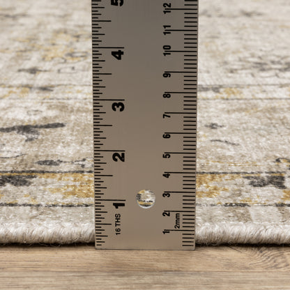 Windham Floral Beige/ Gold Distressed Cut Pile Rug