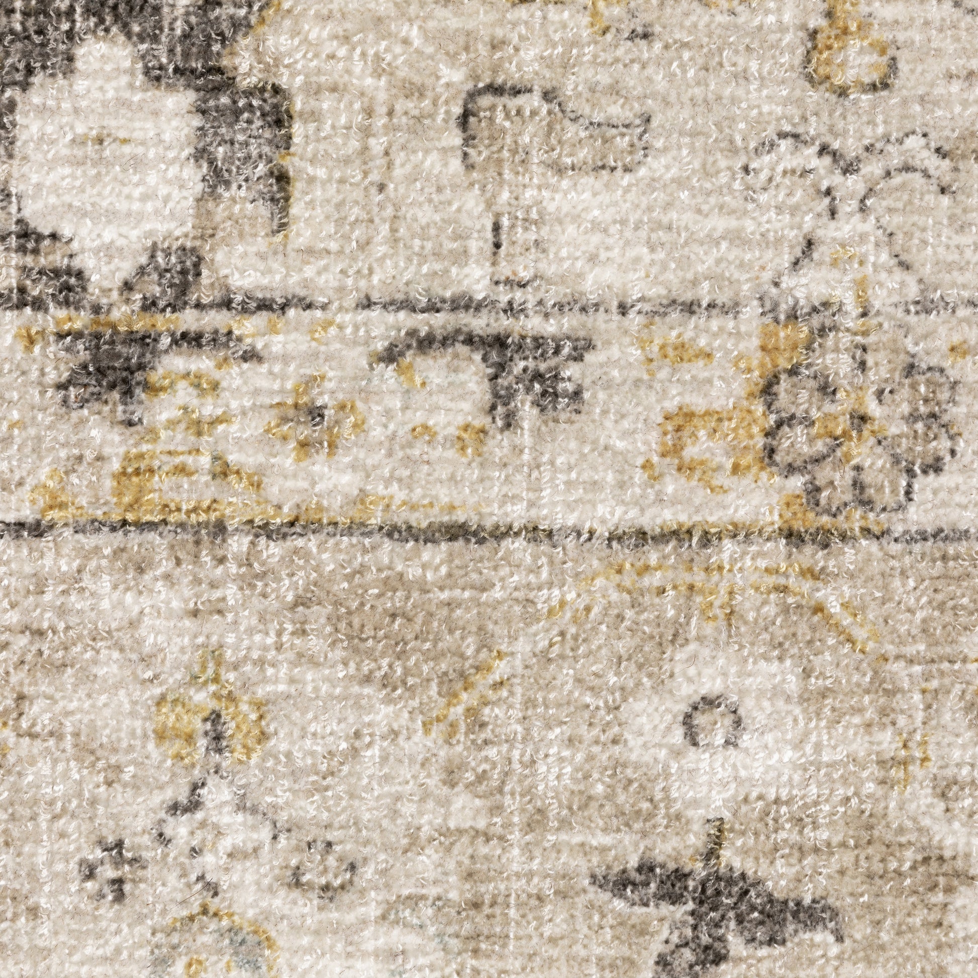 Windham Floral Beige/ Gold Distressed Cut Pile Rug