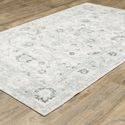 Windham Floral Ivory/ Blue Distressed Cut Pile Rug
