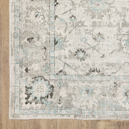 Windham Floral Ivory/ Blue Distressed Cut Pile Rug