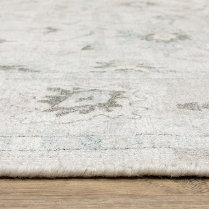Windham Floral Ivory/ Blue Distressed Cut Pile Rug
