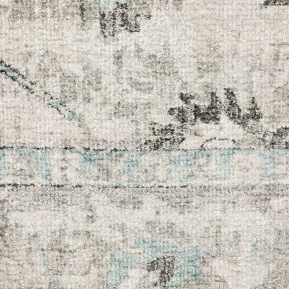 Windham Floral Ivory/ Blue Distressed Cut Pile Rug