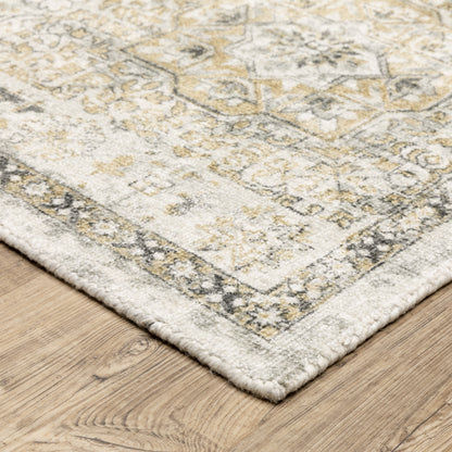 Windham Distressed Grey/ Gold Medallion Cut Pile Rug