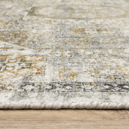 Windham Distressed Grey/ Gold Medallion Cut Pile Rug