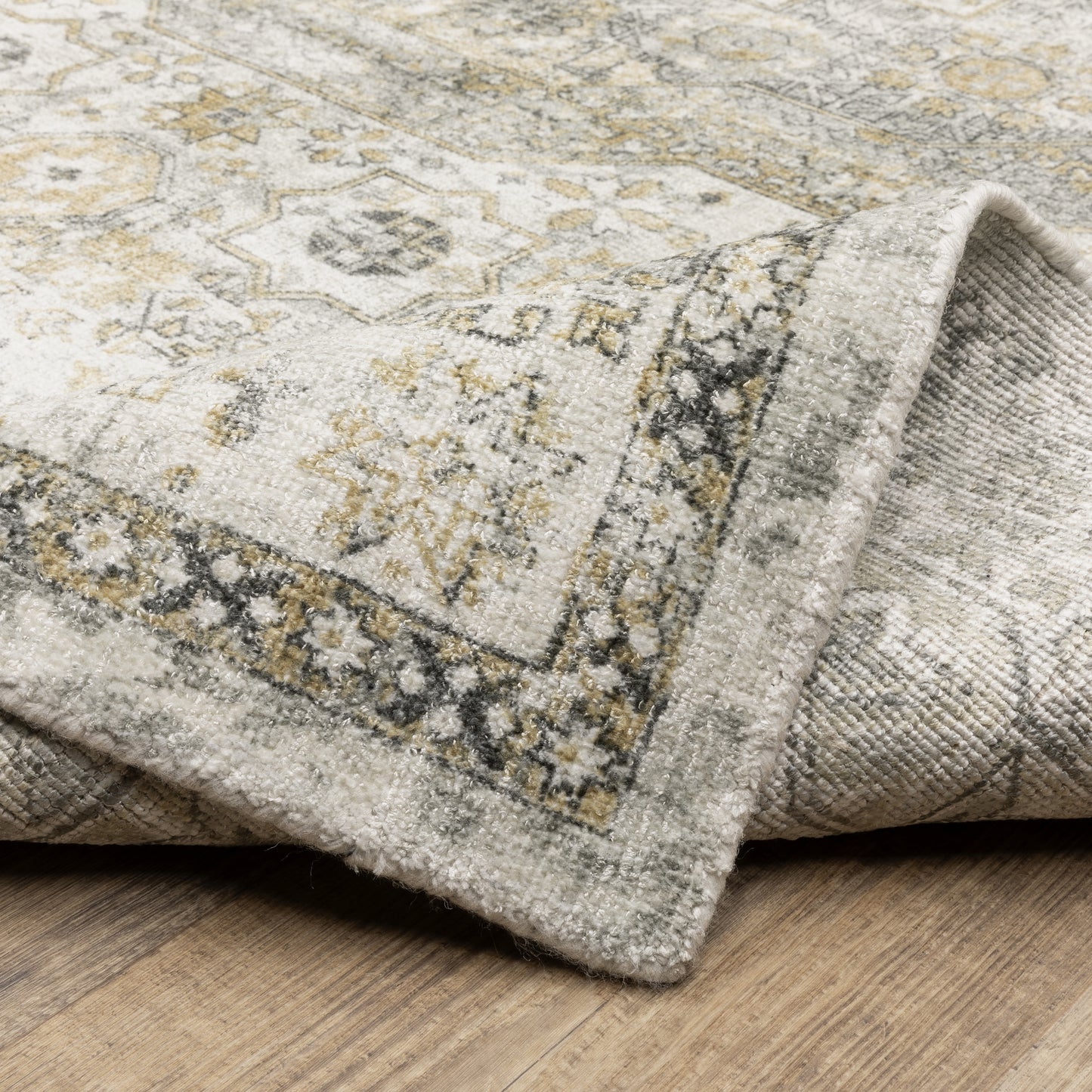 Windham Distressed Grey/ Gold Medallion Cut Pile Rug