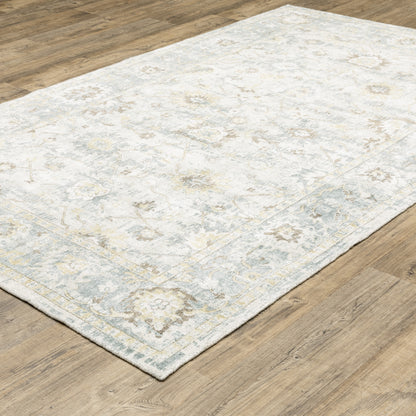 Windham Floral Ivory/ Blue Distressed Cut Pile Rug