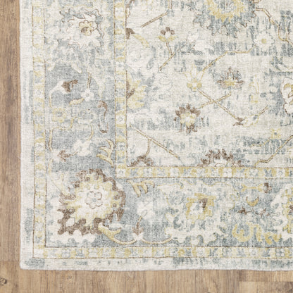 Windham Floral Ivory/ Blue Distressed Cut Pile Rug