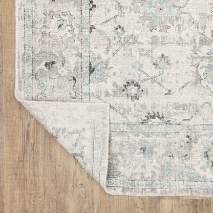 Windham Floral Ivory/ Blue Distressed Cut Pile Rug