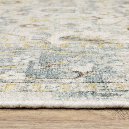 Windham Floral Ivory/ Blue Distressed Cut Pile Rug