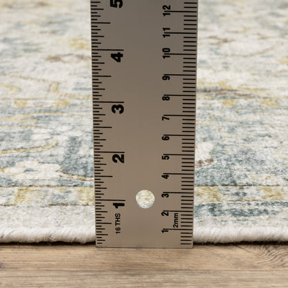 Windham Floral Ivory/ Blue Distressed Cut Pile Rug