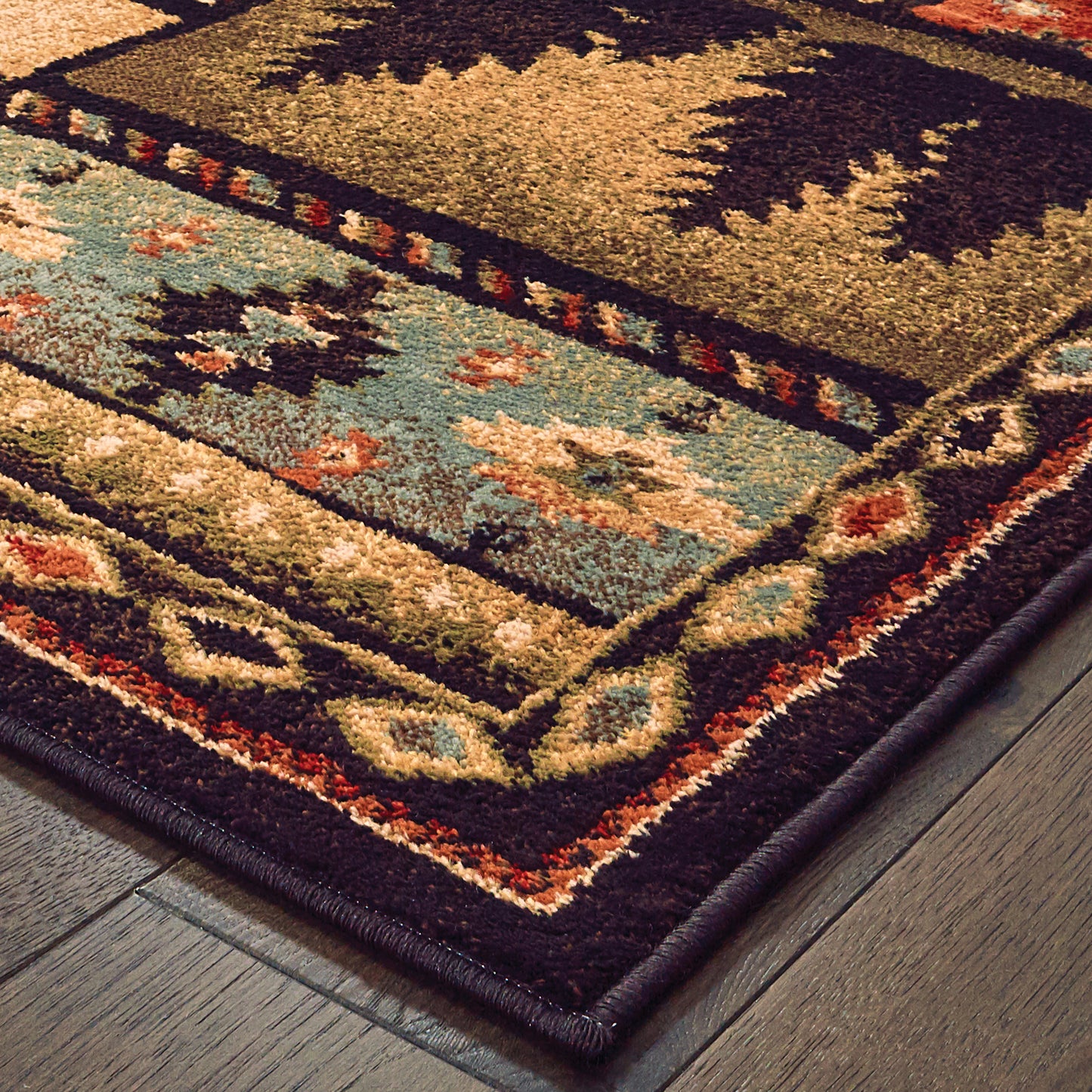 Woodlands Geometric Black/ Multi Animal Cut Pile Rug