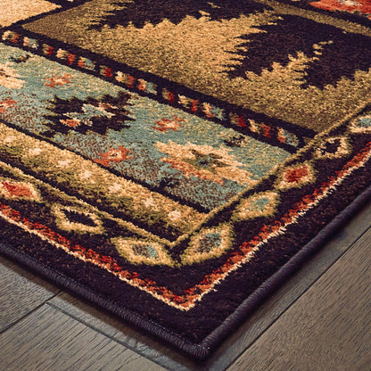 Woodlands Geometric Black/ Multi Animal Cut Pile Rug