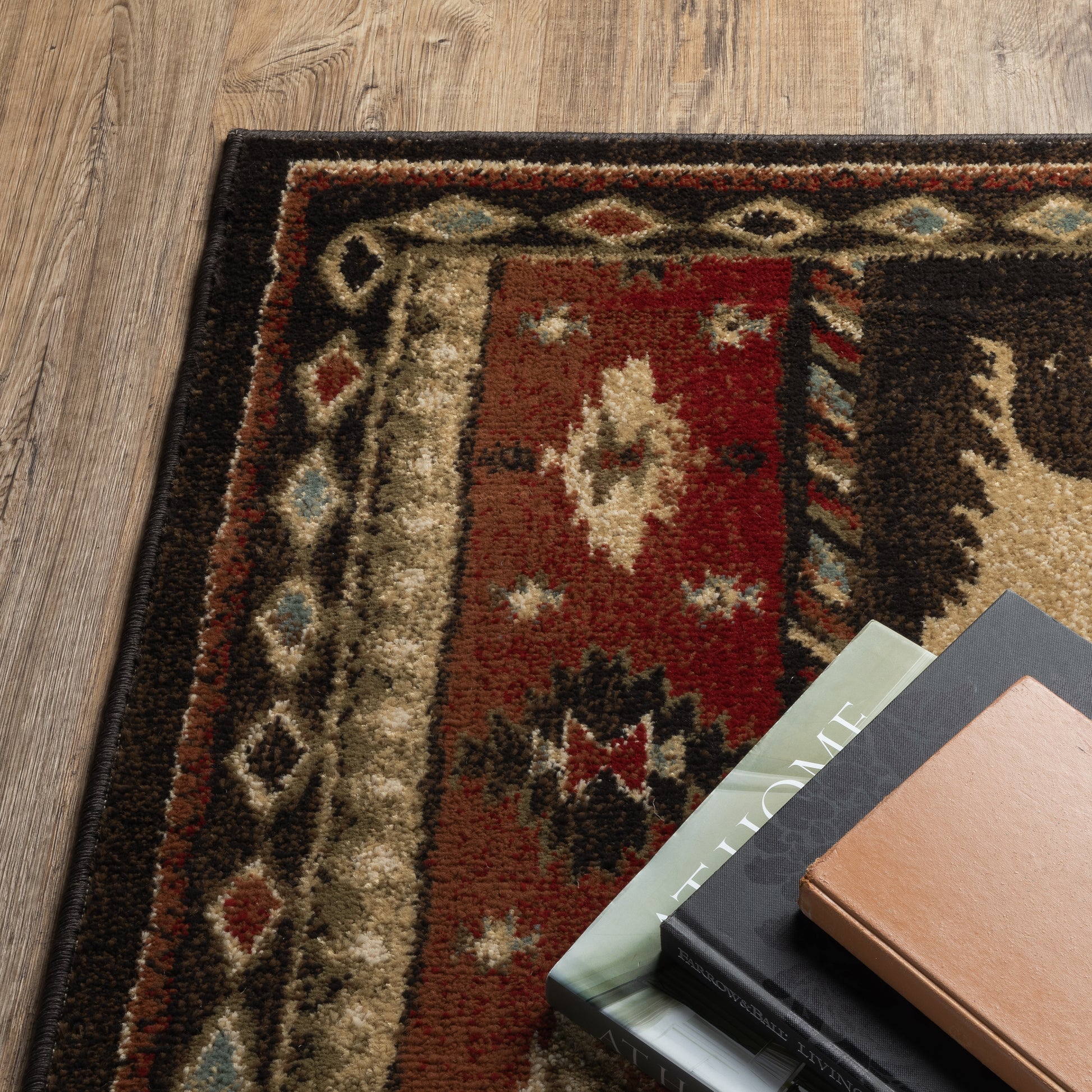 Woodlands Geometric Black/ Multi Animal Cut Pile Rug