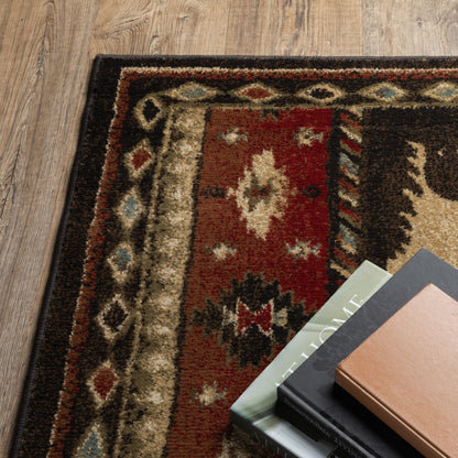 Woodlands Geometric Black/ Multi Animal Cut Pile Rug