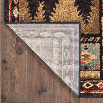 Woodlands Geometric Black/ Multi Animal Cut Pile Rug