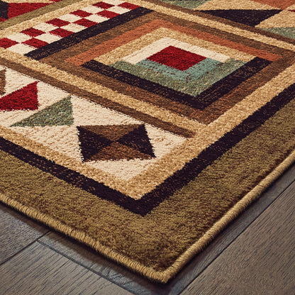 Woodlands Geometric Brown/ Multi Botanical Cut Pile Rug
