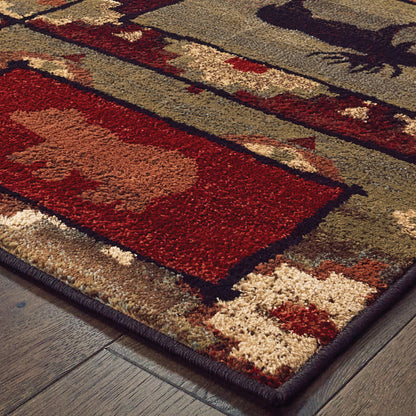 Woodlands Geometric Brown/ Rust Animal Cut Pile Rug