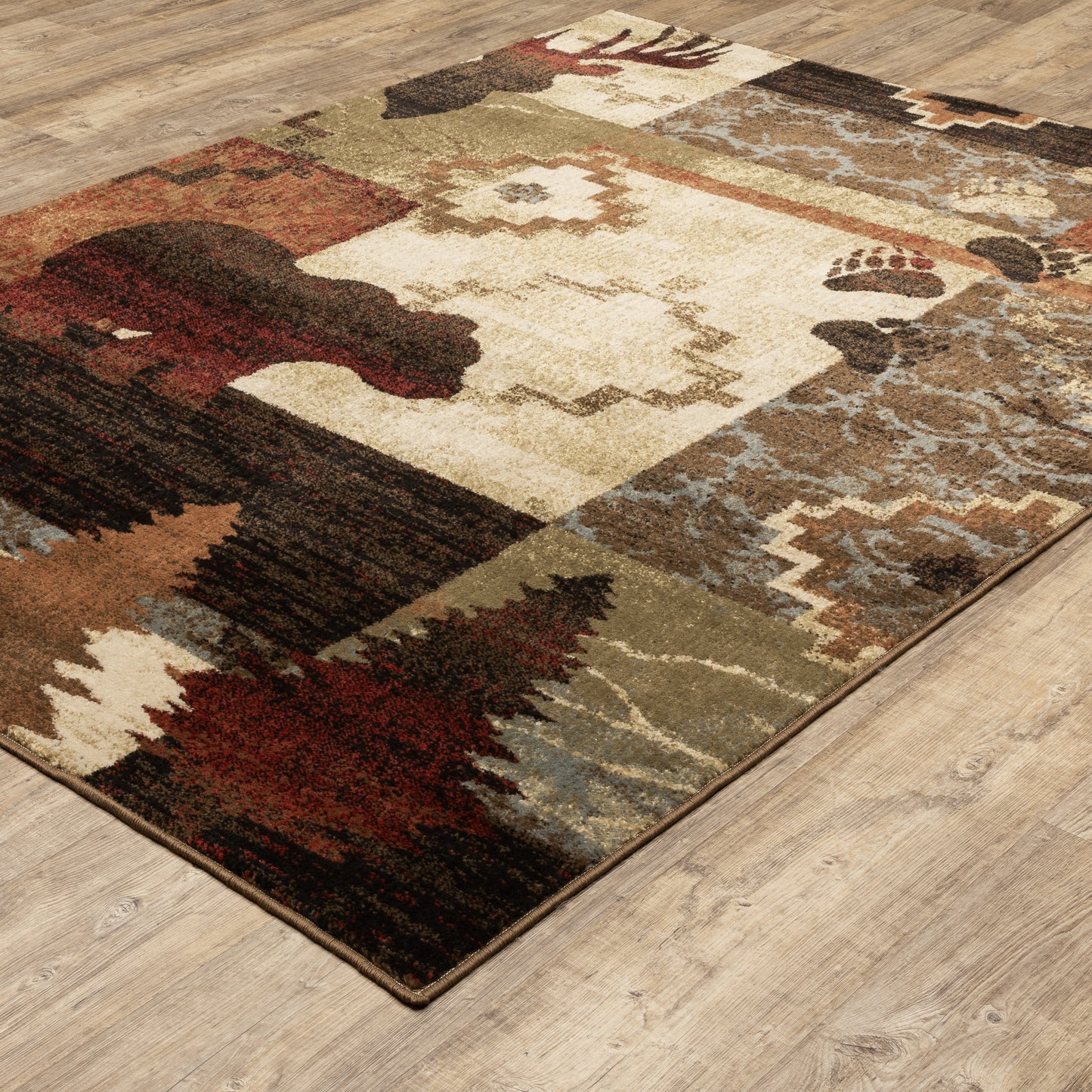 Woodlands Geometric Brown/ Rust Animal Cut Pile Rug