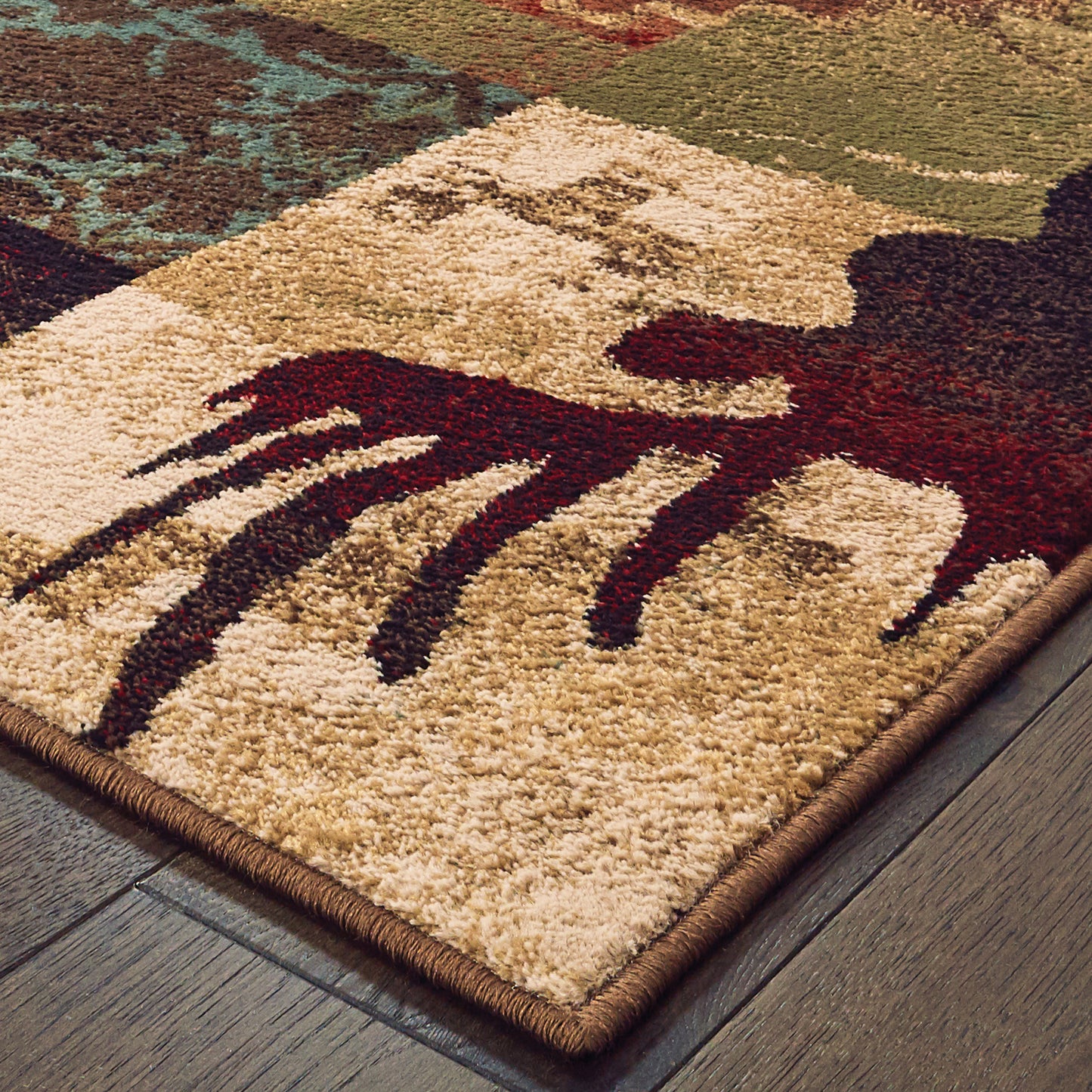 Woodlands Geometric Brown/ Rust Animal Cut Pile Rug