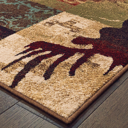 Woodlands Geometric Brown/ Rust Animal Cut Pile Rug