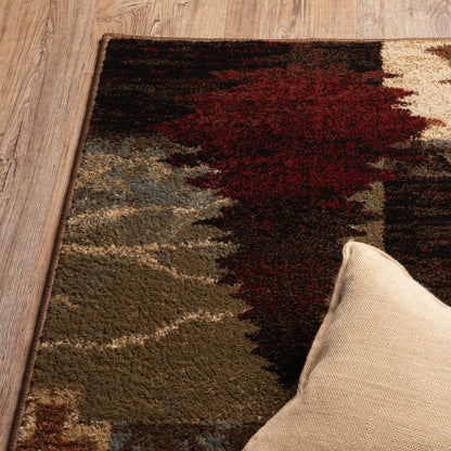 Woodlands Geometric Brown/ Rust Animal Cut Pile Rug
