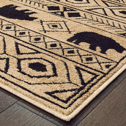 Woodlands Tribal Ivory/ Black Stripe Cut Pile Rug