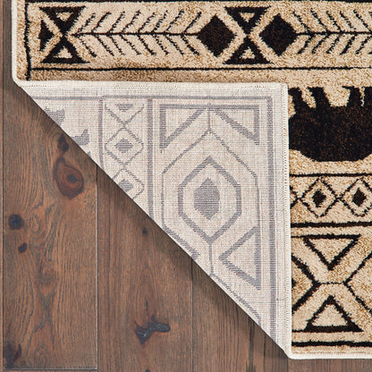 Woodlands Tribal Ivory/ Black Stripe Cut Pile Rug