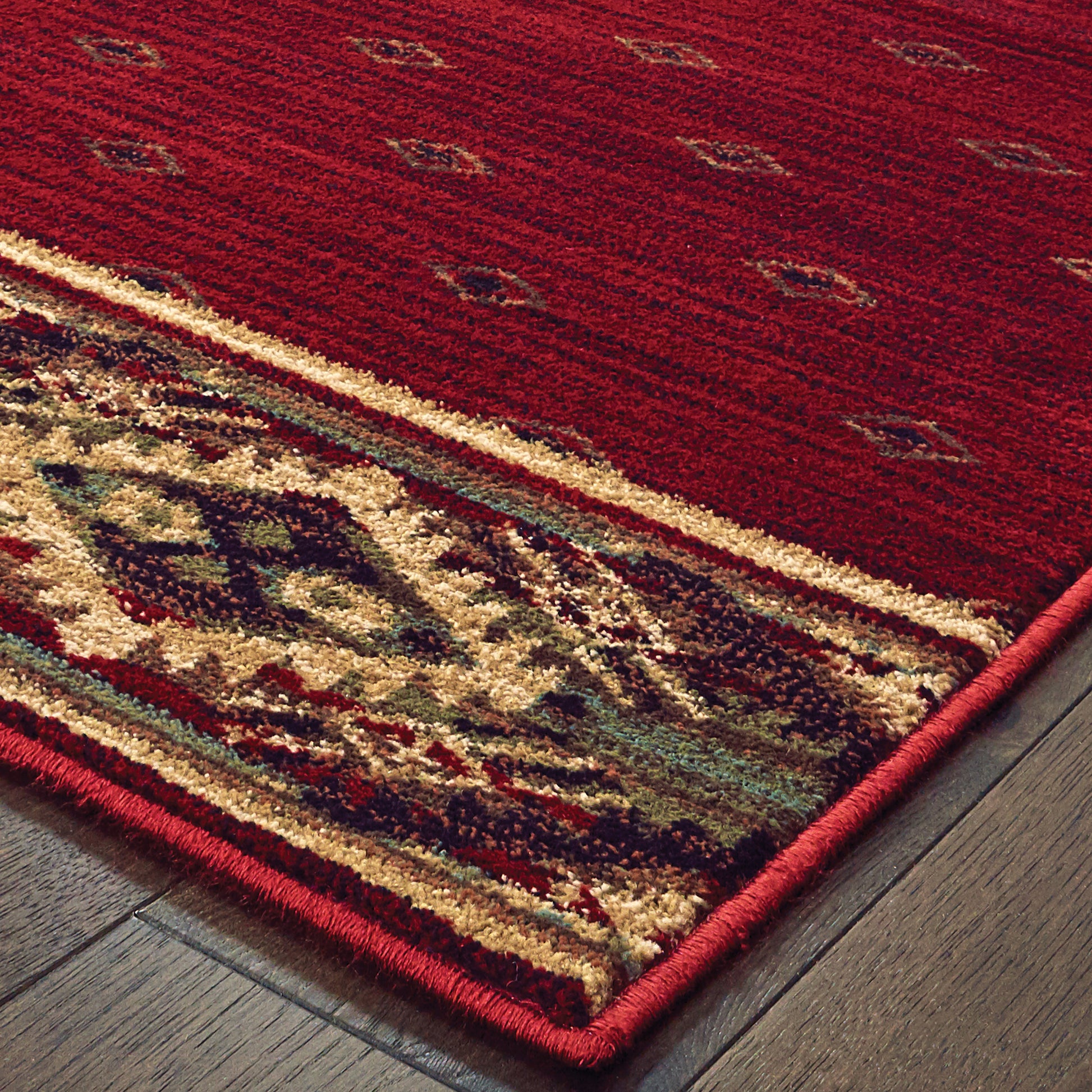 WOODLANDS Casual Red/ Gold Distressed Border Polypropylene Cut Pile Rug