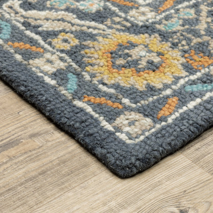 Zahra Floral Blue/ Gold Oriental Loop Pile Rug