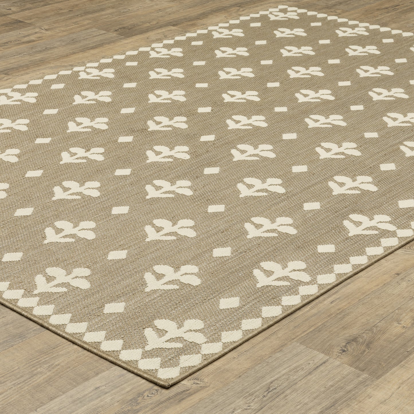 Zarina Border Beige/ Ivory Floral Flat Weave Rug