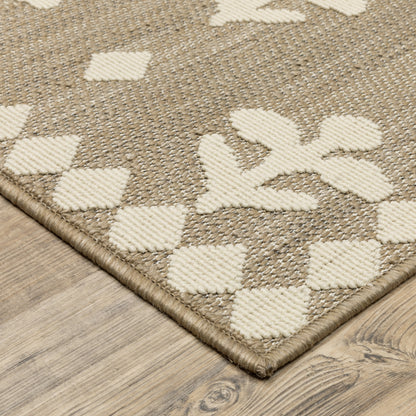 Zarina Border Beige/ Ivory Floral Flat Weave Rug