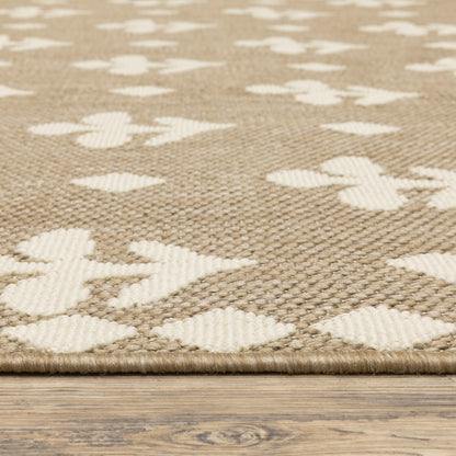Zarina Border Beige/ Ivory Floral Flat Weave Rug