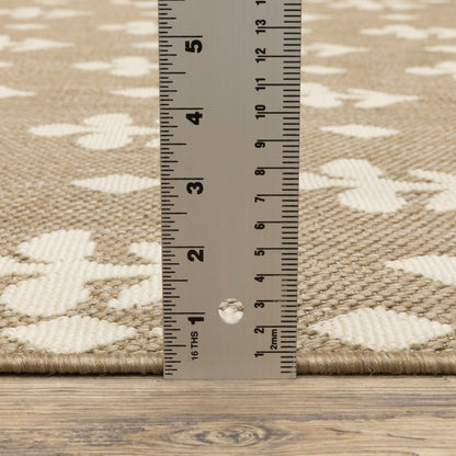 Zarina Border Beige/ Ivory Floral Flat Weave Rug