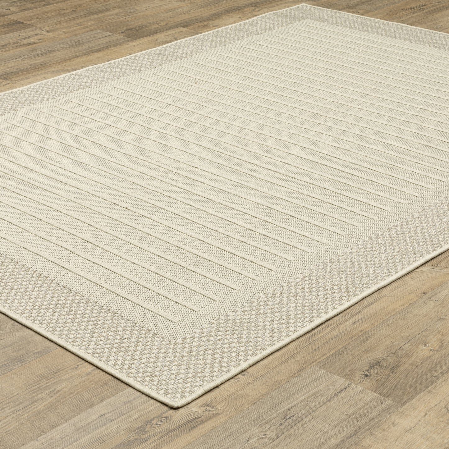 Zarina Geometric Beige/ Ivory Border Flat Weave Rug