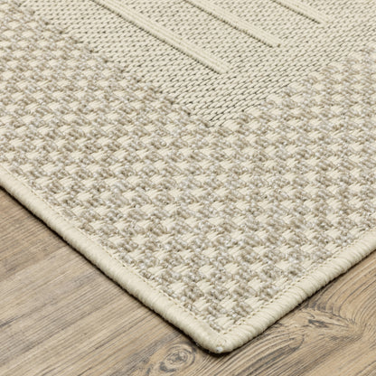 Zarina Geometric Beige/ Ivory Border Flat Weave Rug