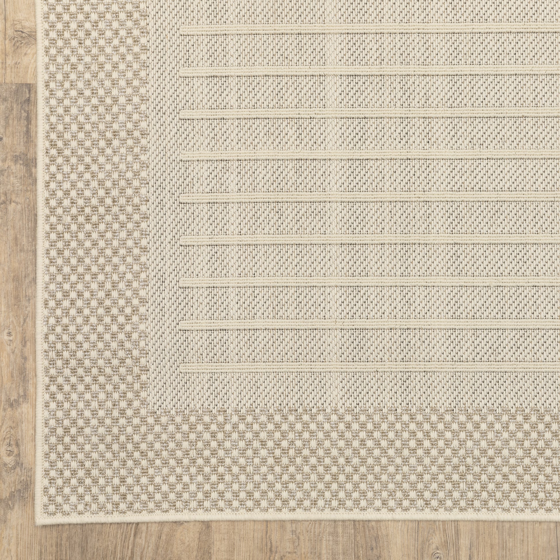 Zarina Geometric Beige/ Ivory Border Flat Weave Rug