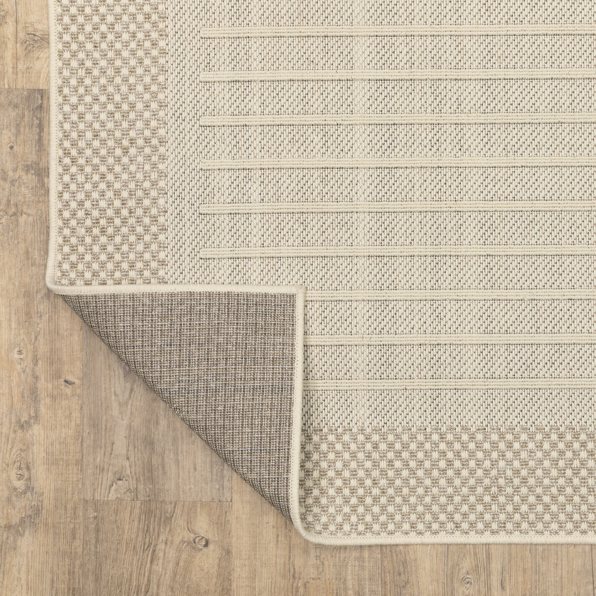 Zarina Geometric Beige/ Ivory Border Flat Weave Rug