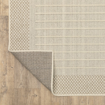 Zarina Geometric Beige/ Ivory Border Flat Weave Rug