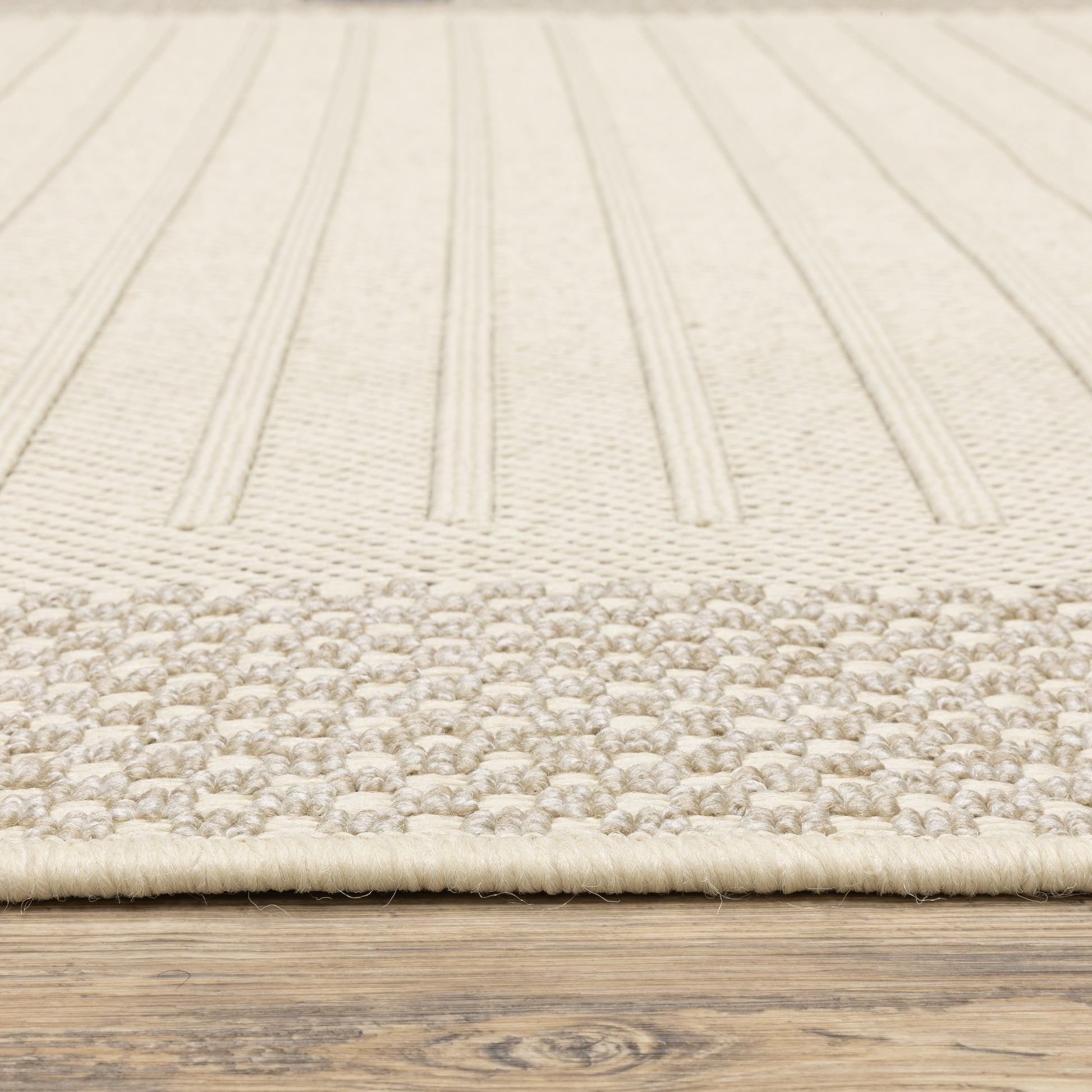 Zarina Geometric Beige/ Ivory Border Flat Weave Rug