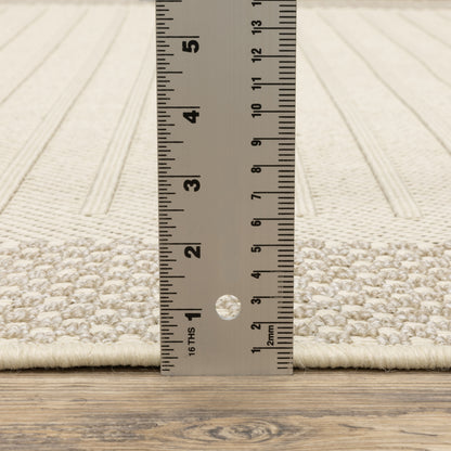 Zarina Geometric Beige/ Ivory Border Flat Weave Rug
