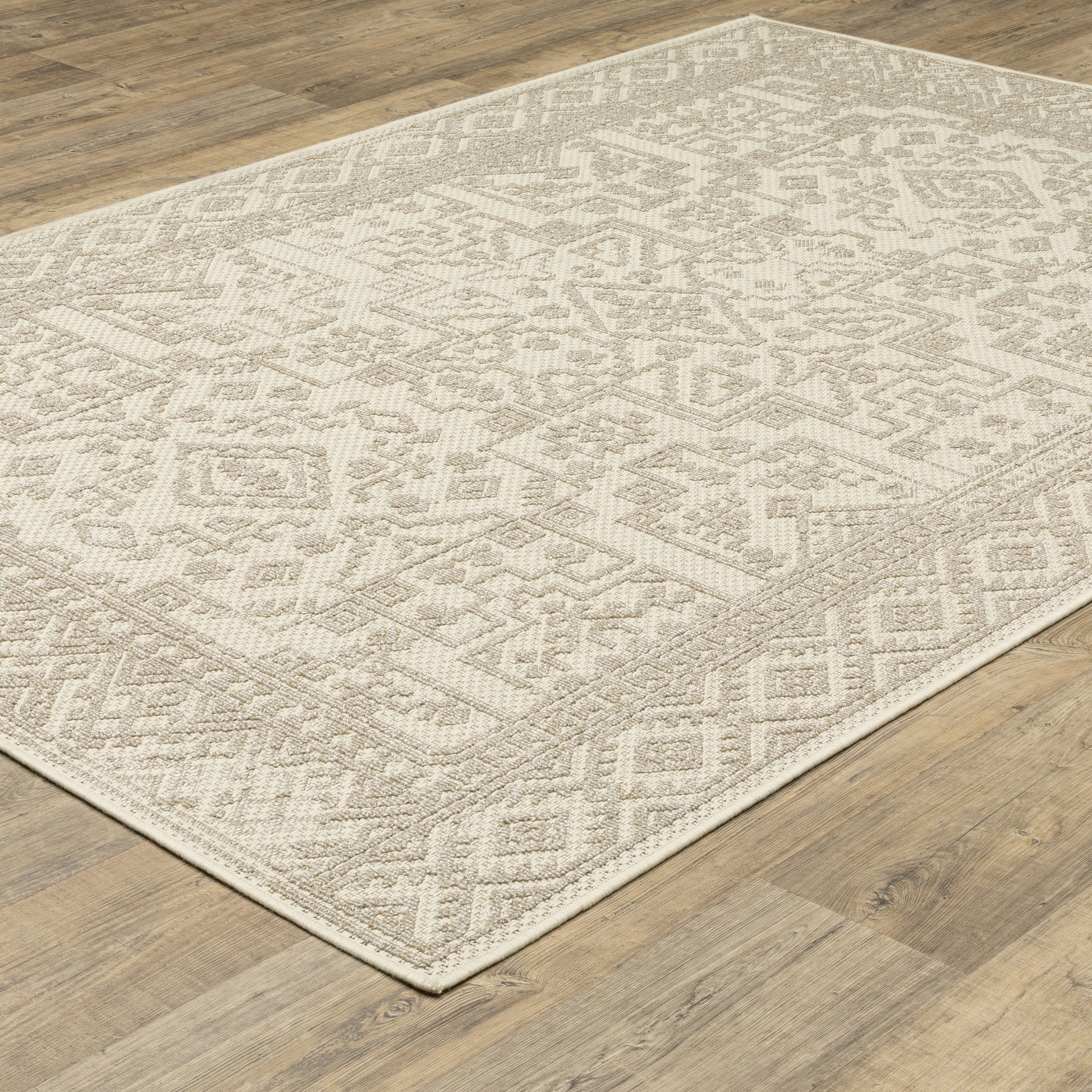 Zarina Distressed Beige/ Ivory Oriental Flat Weave Rug