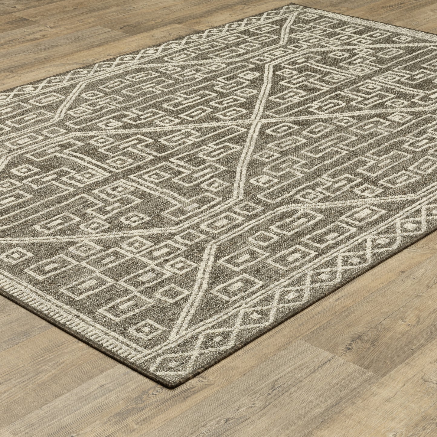 Zarina Geometric Brown/ Beige Flat Weave Rug