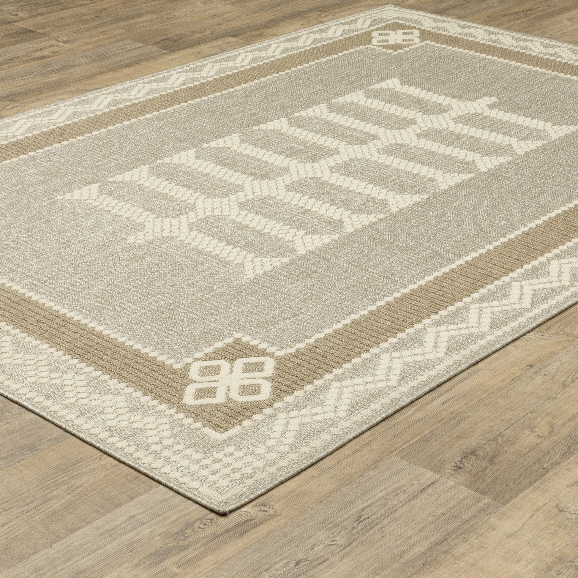 Zarina Geometric Beige/ Brown Medallion Flat Weave Rug