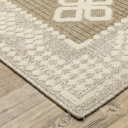 Zarina Geometric Beige/ Brown Medallion Flat Weave Rug